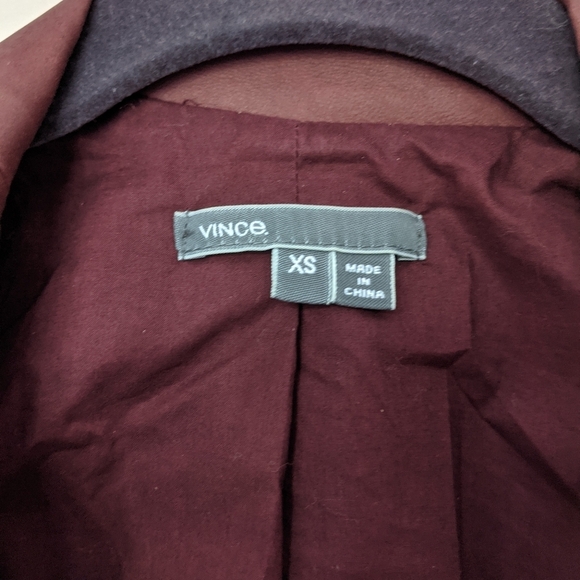 VINCE Leather Burgundy Red Drape Neck Open Jacket Size XS - Picture 8 of 10